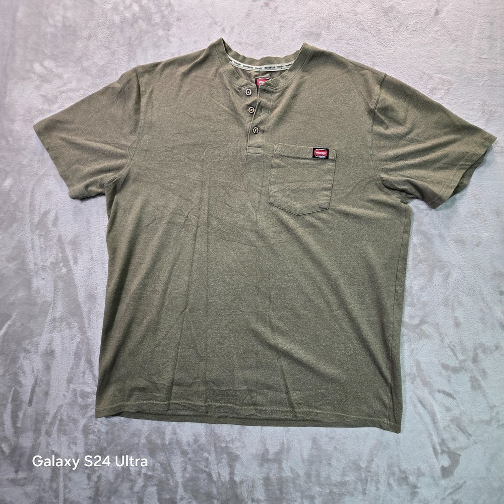Wrangler Henley T-Shirt Mens XL Gray Logo Cotton Casual Workwear Chest Pocket